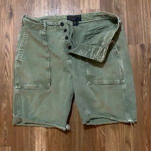 Olive green button up short